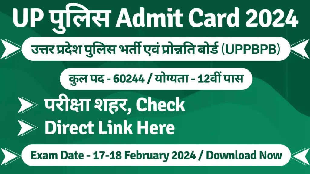 UP Police Constable Admit Card 2024 and Exam City Out, Check From This Direct Link Here